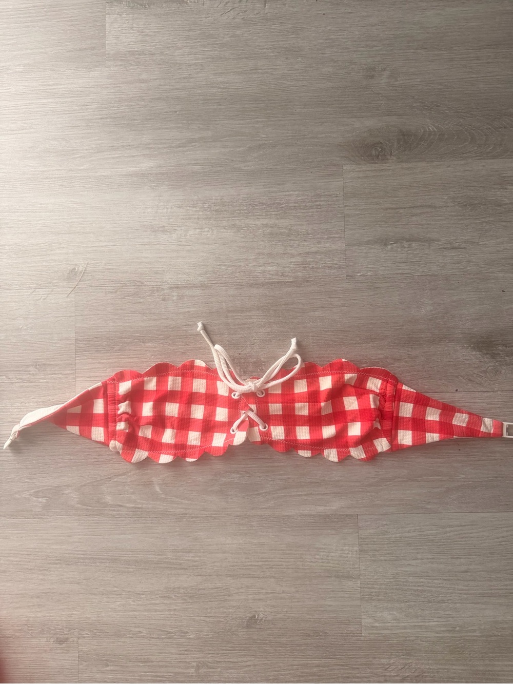 Marysia Swim White Scalloped Bikini Bottom with Red Trim